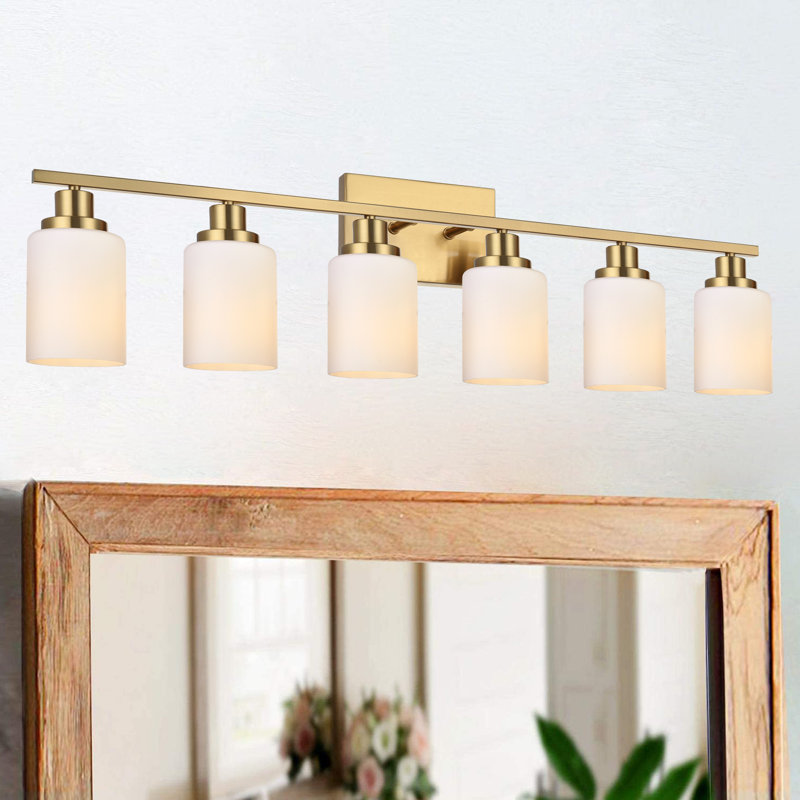 Bathroom Light Fixtures 6-Light Bathroom Vanity Light, Modern Bathroom Lights Over Mirror With Milky White Glass Shade, Bathroom Wall Sconces Vanity Lighting Fixtures For Bedroom Hallway