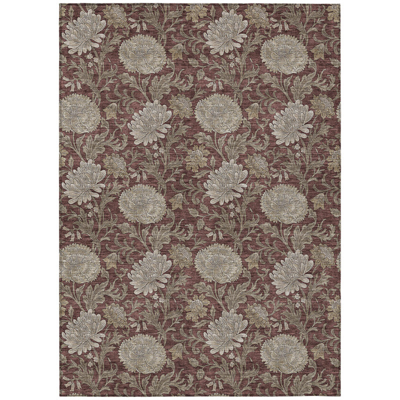Washable Floral Indoor / Outdoor Rug, Rectangle 5' x 7'6"
