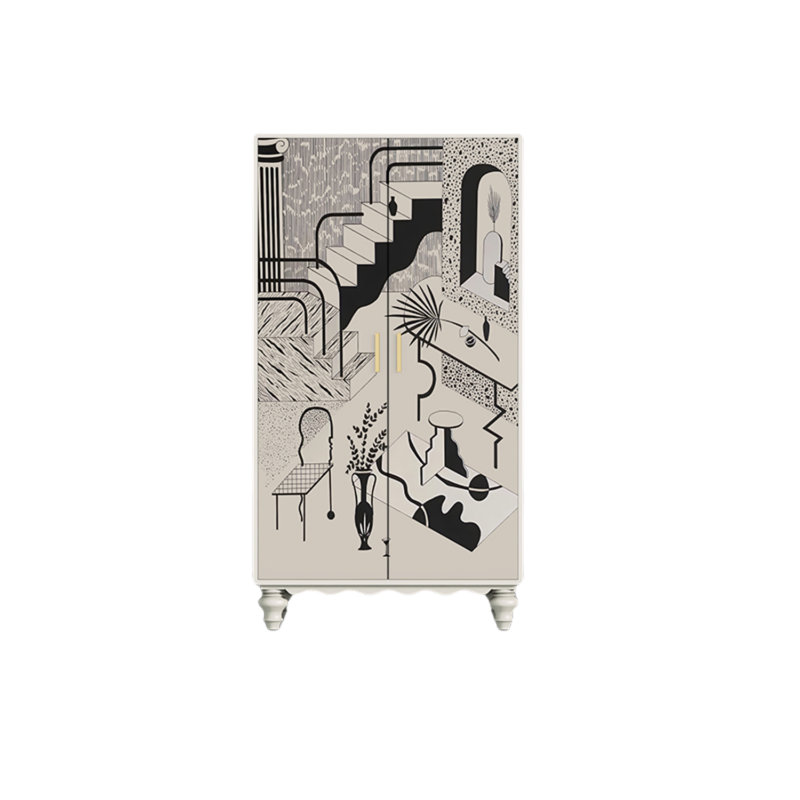 Modern Double Door Bedroom Wardrobe, Black/Ivory White