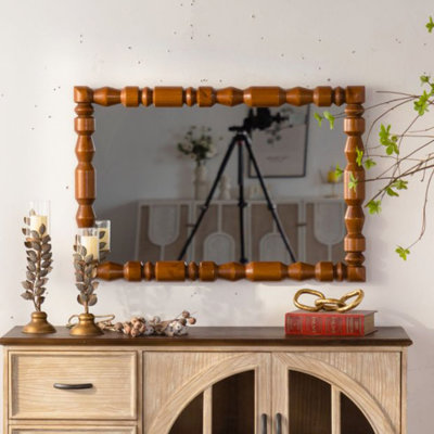 Miroir mural rétro en bois sculpté, cadre de colonne décoratif pour décor rétro