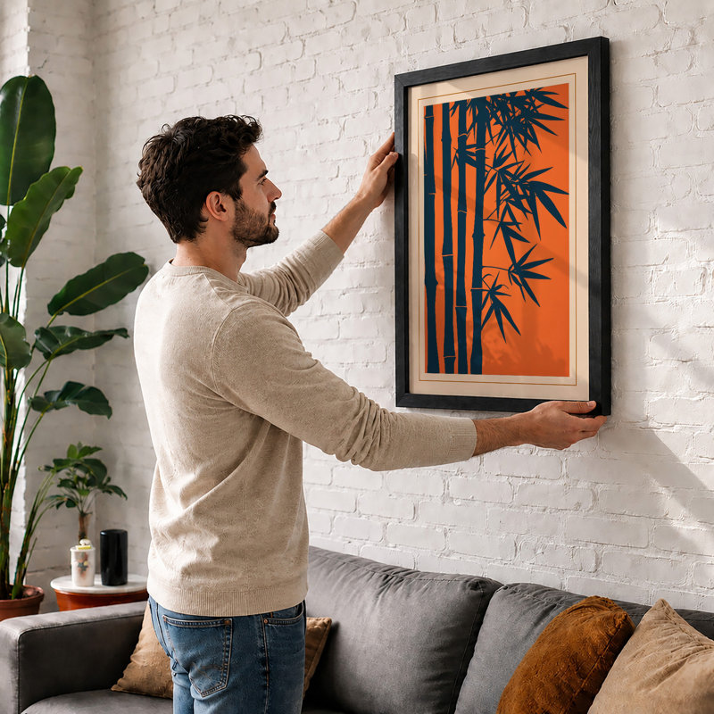 Bamboo In Black And Cream Japandi - Print, A1 - 84.1 x 59.4 cm, Oak