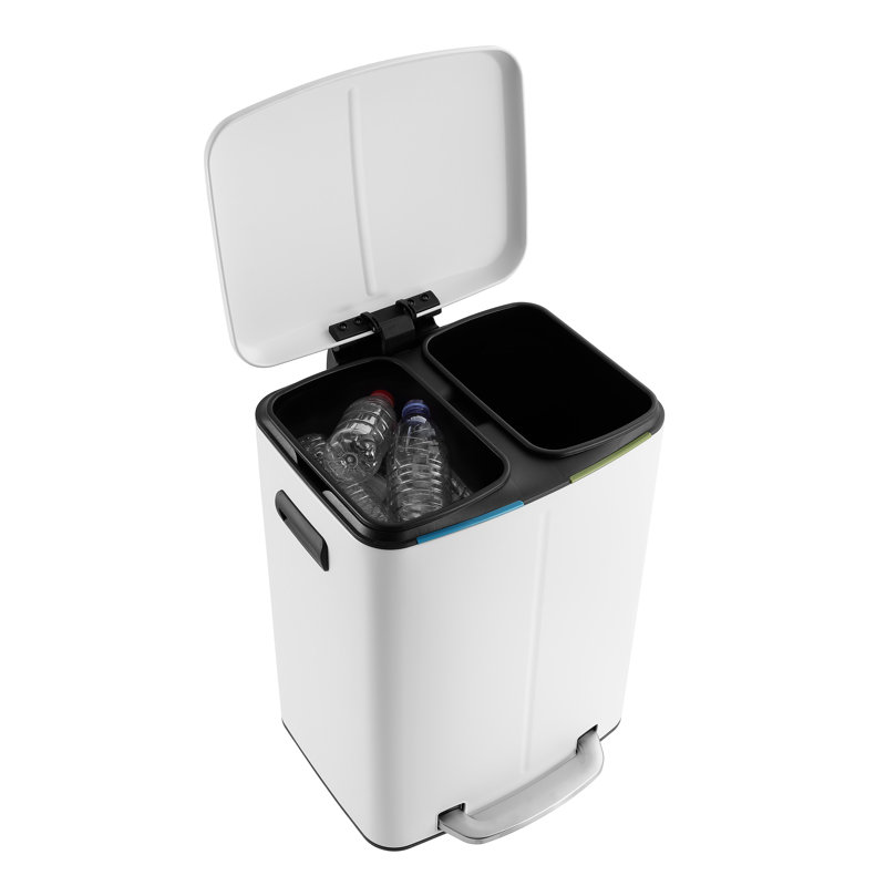 Step On Multi-Compartment Trash/Recycling Bins - 10.6 Gallons, White