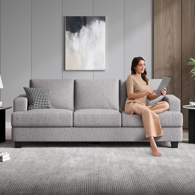89" W 2-Piece Upholstered Linen Living Room Set, Light Gray