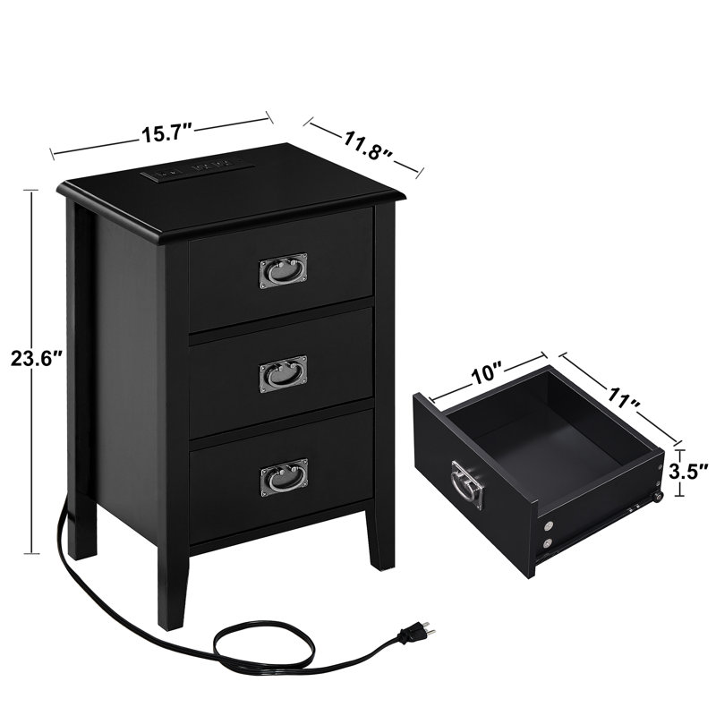 Ensemble de tables de chevet 3 tiroirs Miramontes, Black