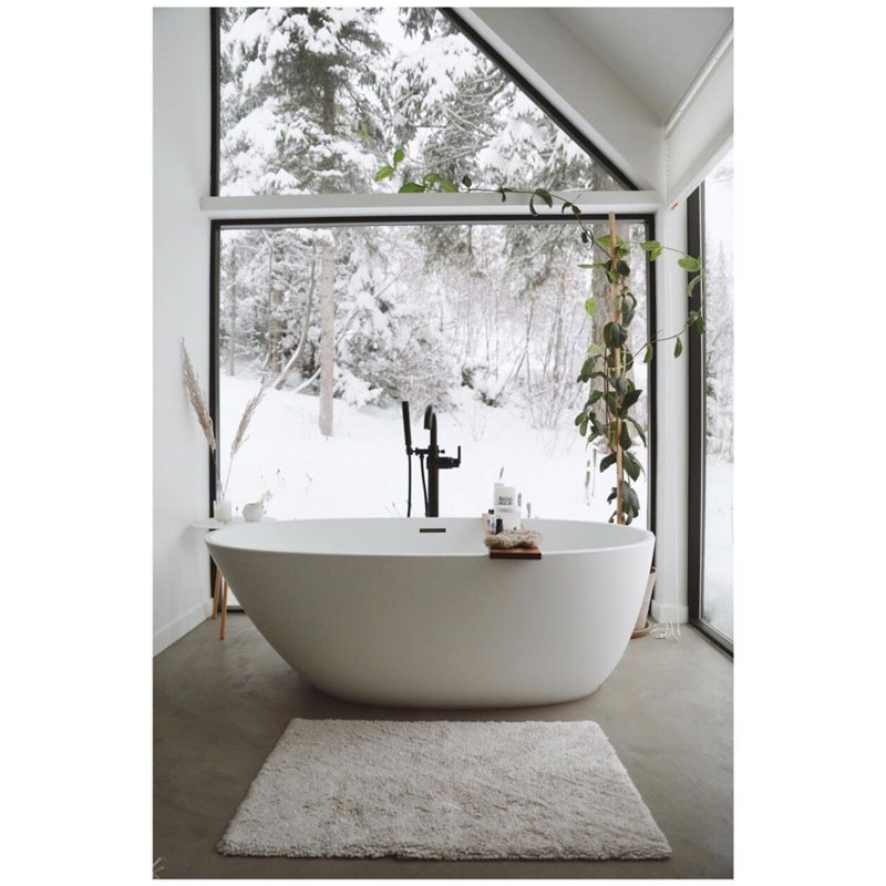 BE 66'' L Freestanding Soaking Bathtub, Glossy White, Polished Chrome