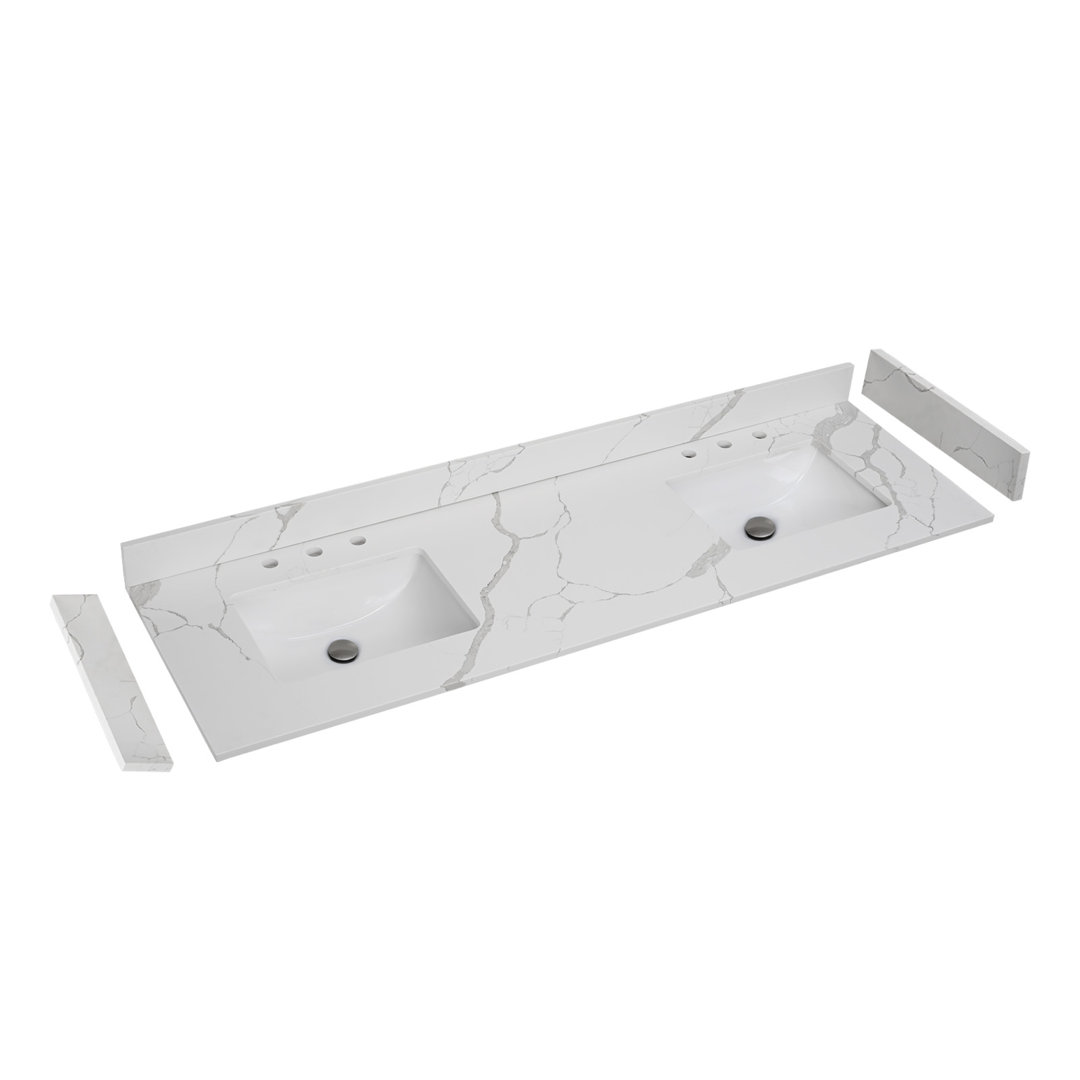 72'' Quartz Double Bathroom Countertop with Sinks – For Vanity Replacement, No Cabinet RENIST