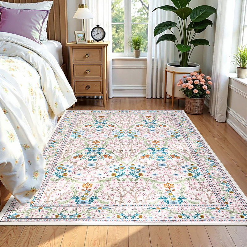 Machine Washable Rug Non Slip Non Shedding Rug Foldable Indoor Carpet for Living Room Bedroom Playroom Dorm Home Office, Pink
