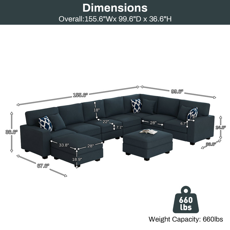 Reversible Flexible Combination Modular Sectional, Charcaol Polyester Blend