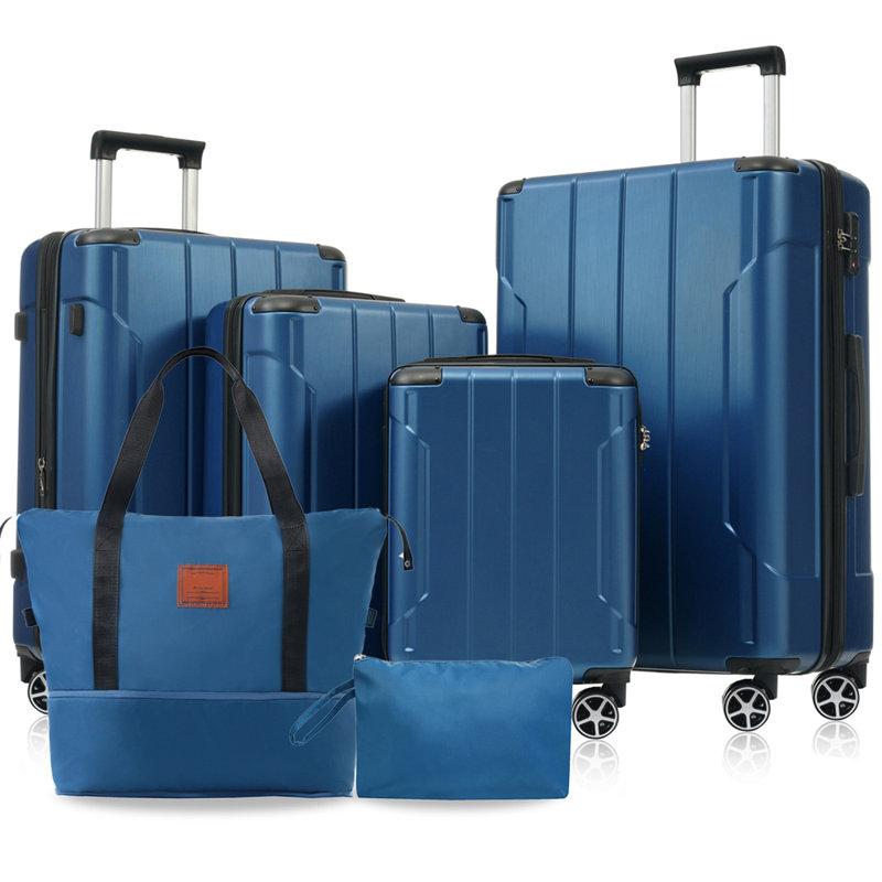 Ensemble de valises 6 pièces Hardshell, valises extensibles légères à deux roues, verrou TSA pour hommes femmes, Bleu