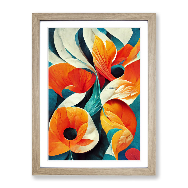 Floral In Abstract No.4 - Single Picture Frame Painting, 34cm H x 25cm W x 2cm D, Oak