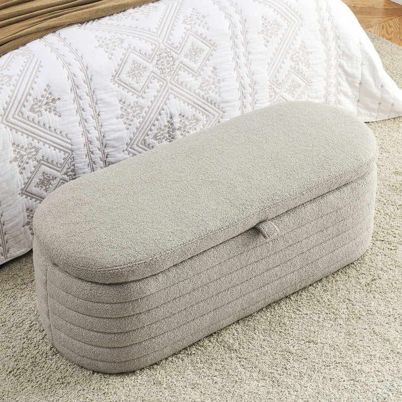 Pushti Upholstered Ottoman, Grey Fabric