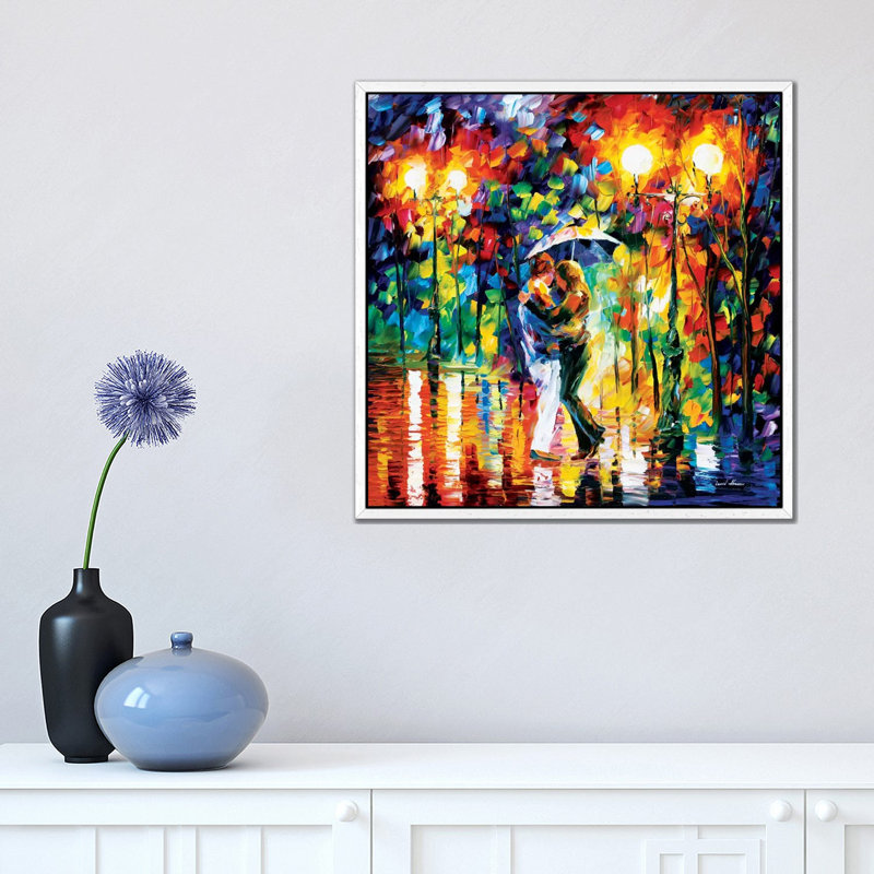 Rainy Dance I by Leonid Afremov - Painting on Canvas, 45.72 cm H x 45.72 cm W, White Framed Canvas