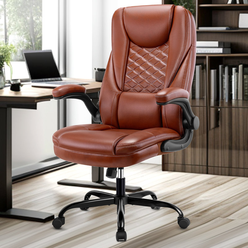 Loriece Ergonomic Executive Chair with Flip-up Armrests, Vintage Brown