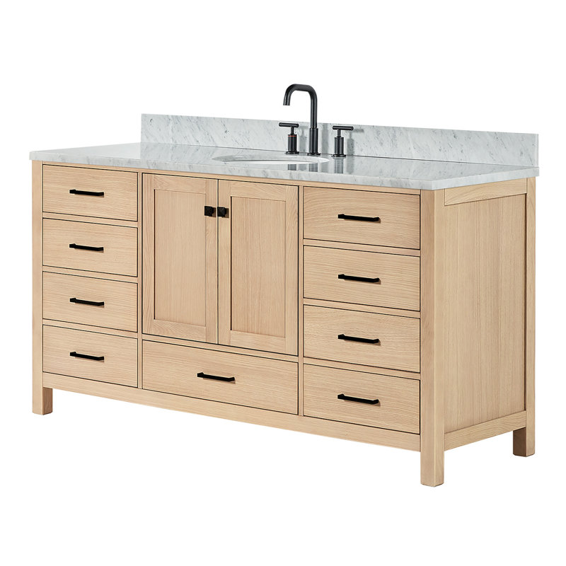 Flynt 67'' Single Bathroom Vanity with Carrara Marble Top, Oak