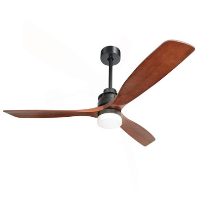 Ventilateur de plafond à moteur à courant continu de 60 pouces à 3 pales en bois massif pour décorer le salon avec lumière