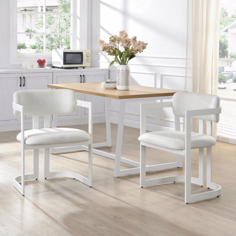 Ensemble de 2 chaises de salle à manger, chaises de salle à manger rembourrées, fauteuils en tissu avec structure en métal beige