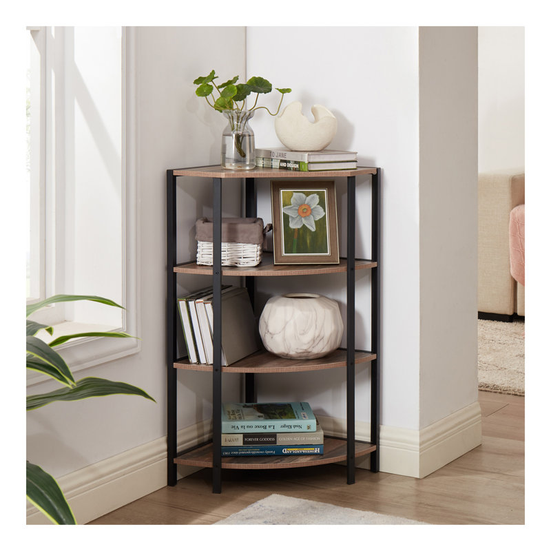 Étagère d'angle à 4 niveaux, étagère autoportante avec bibliothèque, petite étagère pour plante, salon, bureau personnel, cuisine, petit espace