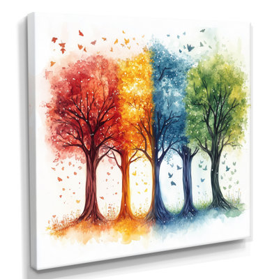 Four Seasons Wall Art, Seasonal Tree Canvas, Changing Seasons Trees