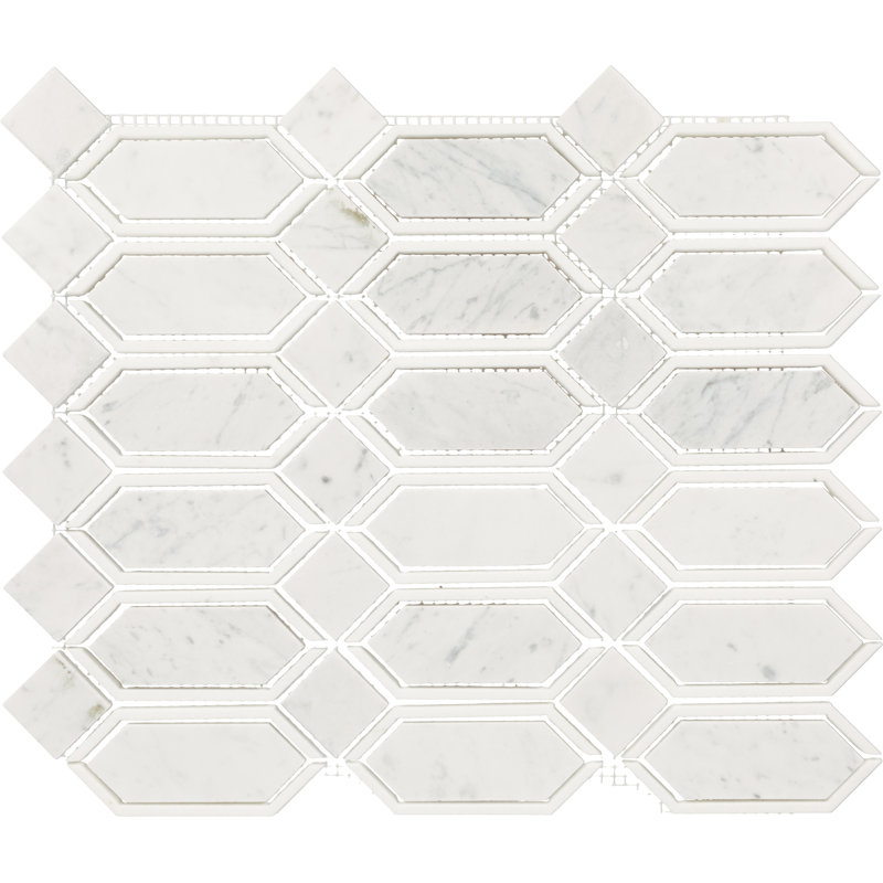 6" x 12" Natural Stone Grid Mosaic Wall Tile, White/Grey