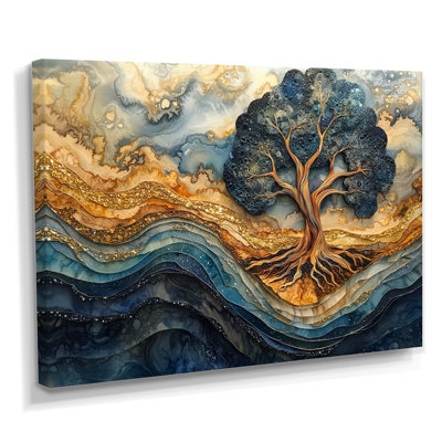 Décoration murale turquoise arbre de vie aqua infini doré