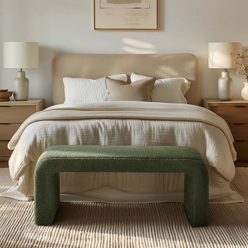 Banc à cascade l 42 po - Pièce moderne élégante, bords lisses, capacité de poids de 400 lb, repose-pieds de style contemporain, tissu texturé doux,