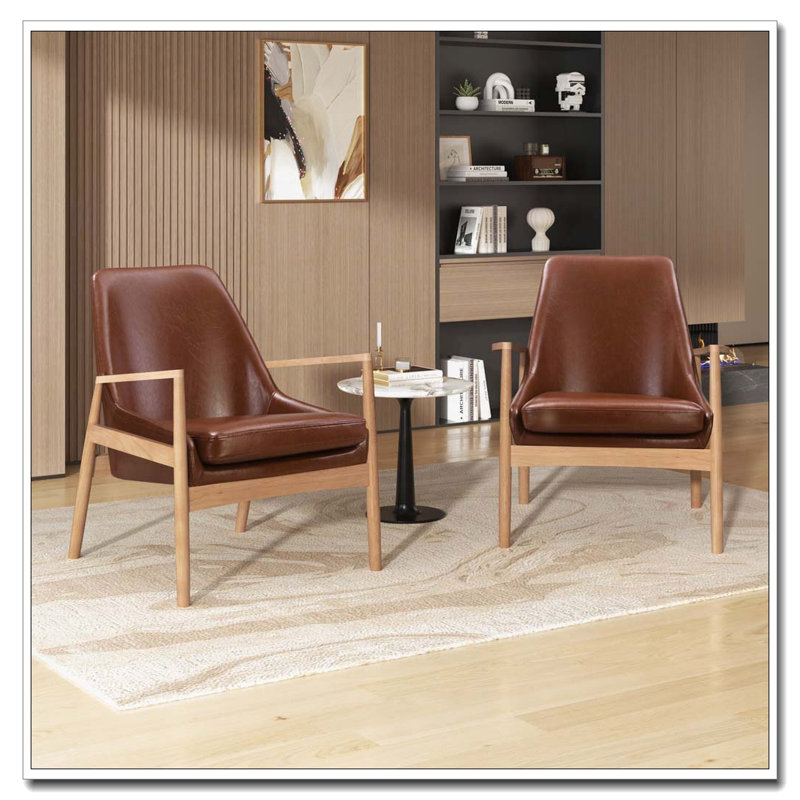 Fauteuil avec cadre en bois massif, Brun, Naturel