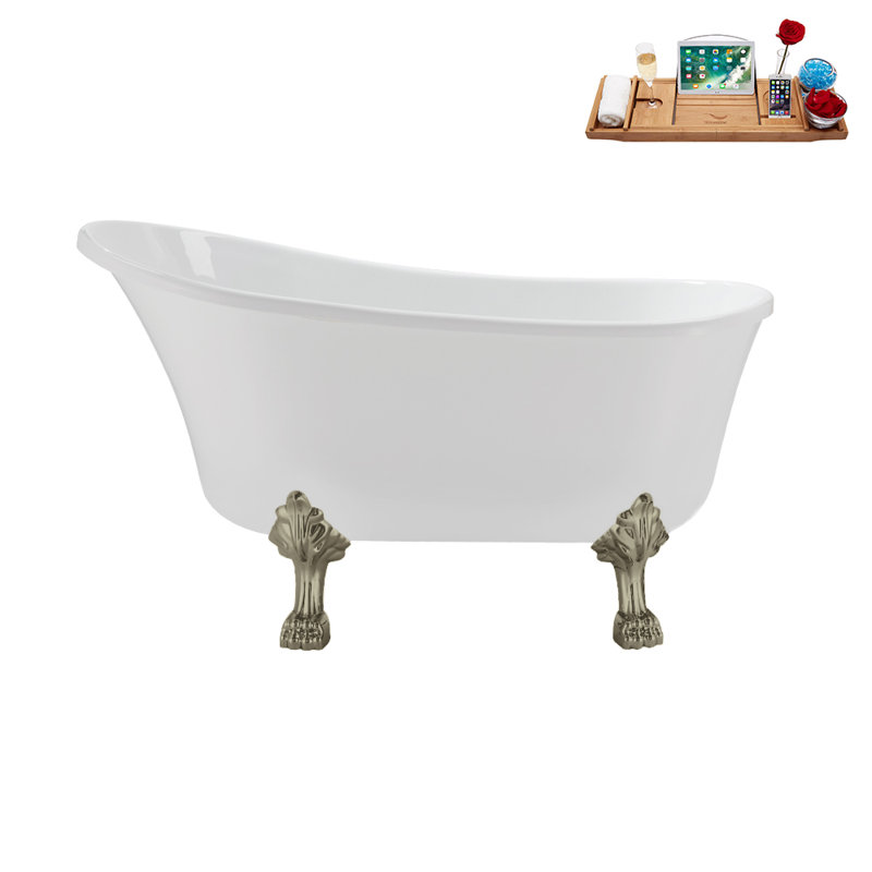 51.2'' x 25.6'' Soaking Acrylic Bathtub, Brushed Nickel, Matte Pink