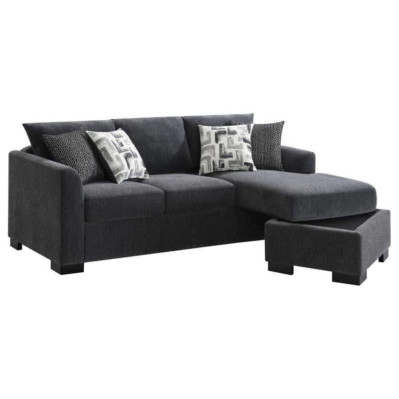 Pacheco Dark Grey Upholstered Sleeper Sectional Chaise Sofa
