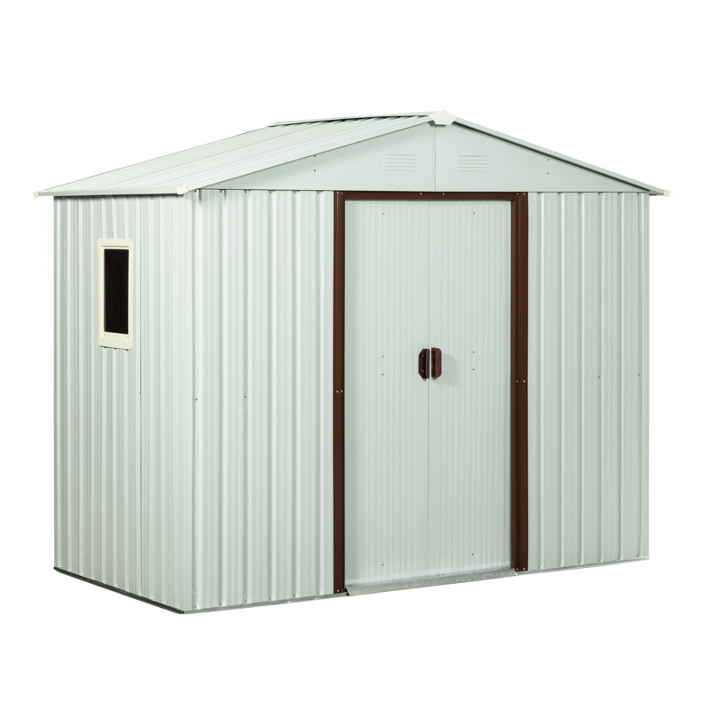 8Ft X 4Ft Metal Outdoor Shed, White - Galvanized Steel Build, Punched Vents For Optimal Ventilation, Sliding Doors With Lock, Easy Assembly Storage Unit, Structure, Airy Vents, Doors, Padlock, Simple
