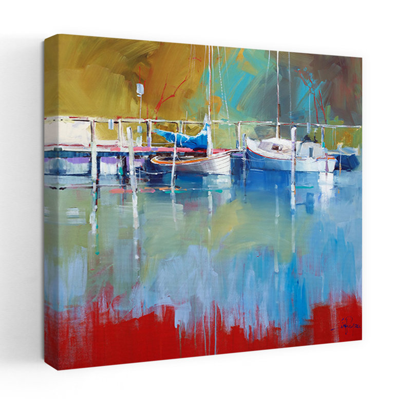 Mâts à Metung, art abstrait de paysage côtier, H 18 po x l 18 po