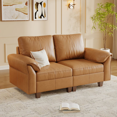 69" Wide 2-Seat Faux Leather Modular Loveseat Sectional with Storage, Brown