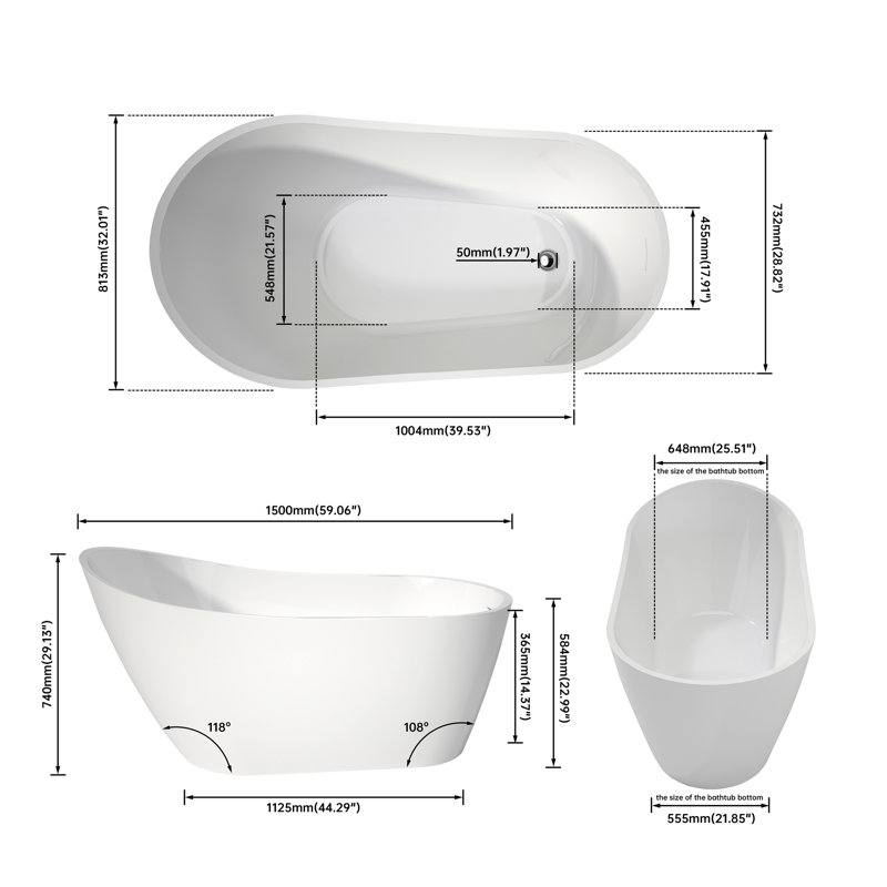 Baignoires autoportantes haut de gamme en acrylique de qualité supérieure