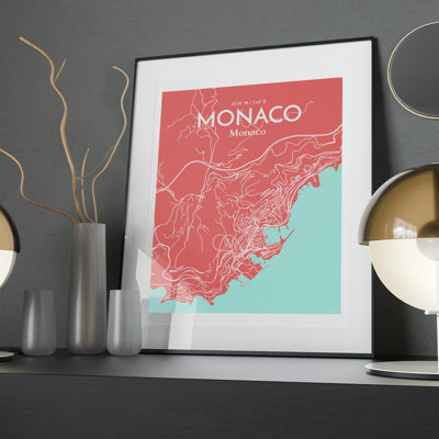 Monaco City Map in Maritime 1 Piece Wall Art
