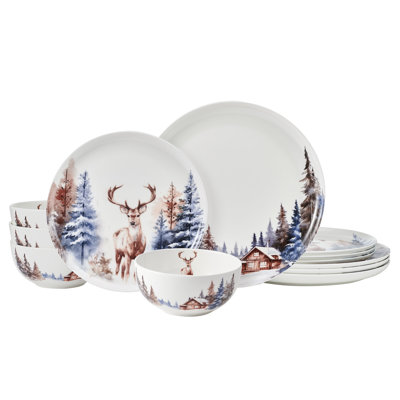 Mikasa Whispering Pines 12 Piece Dinnerware Set, Service for 4