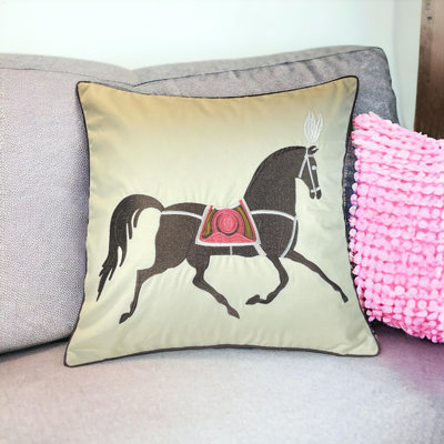 Embroidered Horse  Pillow Cover
