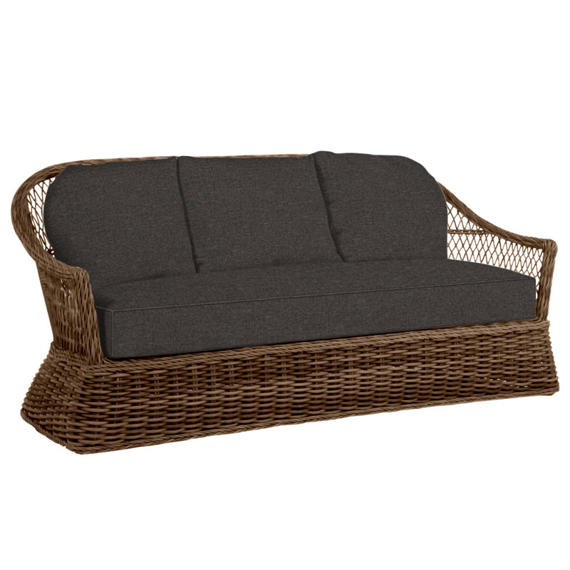 Soho 81.75" Wide Outdoor Wicker Patio Sofa with Cushions, Welt, Soho #83 Raffia, Verona Fossil