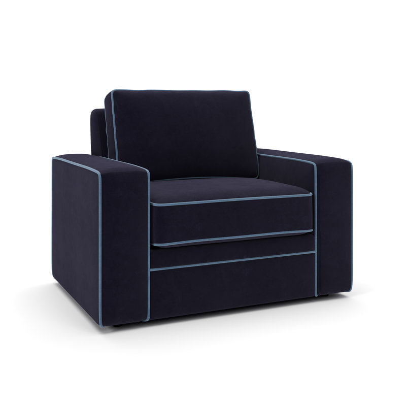 Miranda Upholstered Accent Chair, Marquis minuit avec passepoil en velours bleu