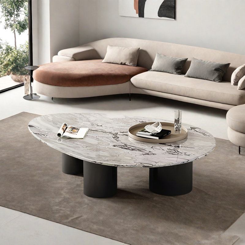Table basse moderne en marbre minimaliste, Blanc, H 15 po x L 59,1 po x l 31,5 po