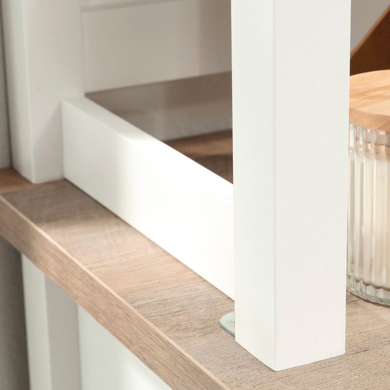 , Finition blanche, bois d'ingénierie, bureau, deux tablettes horizontales, chic décontracté, panneau arrière fixe fixe