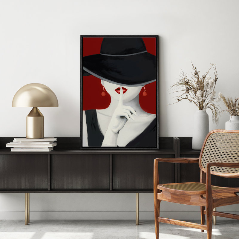 Glamour " IDEA4wall Framed Canvas Print Wall Art Elegant Woman With Red Lipstick & Earrings People Fashion Illustrations Modern Art Glam Portrait Dramatic Ultra For Living Room, Bedroom, Office "