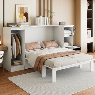 Lit escamotable simple avec tablettes de chevet et garde-robe