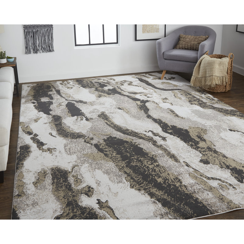 Hoghni Abstract Machine Woven Charcoal Gray/Beige Area Rug, Rectangle 12' x 15'