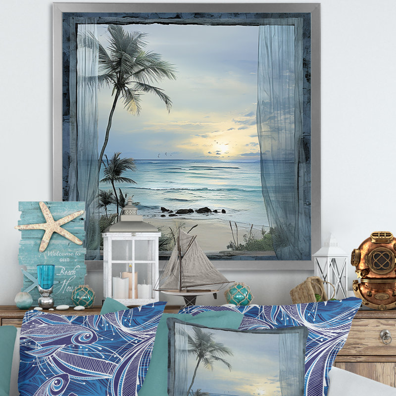 «Tranquility Beach Windows Horizon IV - Coastal Windows», art mural, Argent, H 36 po x l 36 po