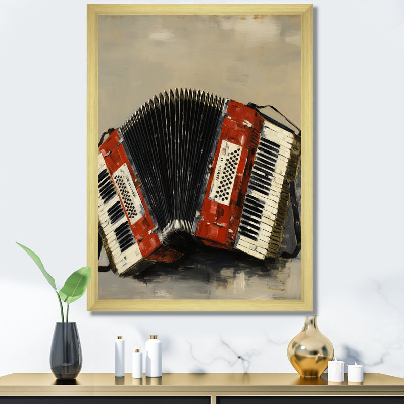 Red Classic Crimson Accordions - musique, art mural, Encadrement doré, H 20 po x l 12 po x P 1 po