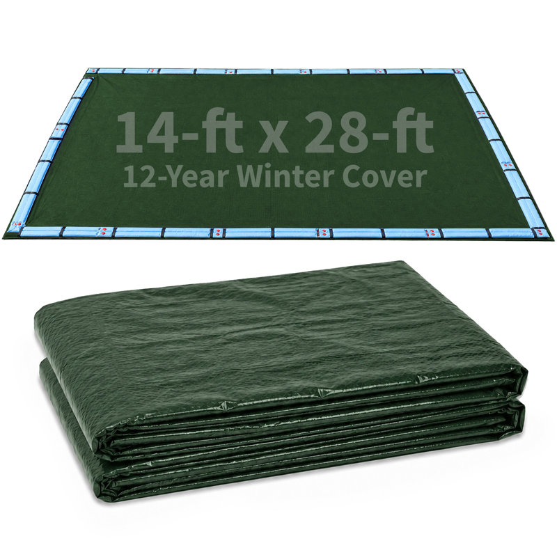 Bâche d'hiver rectangulaire Blue Wave Arctic Armor pour piscine creusée (4,27 m x 8,53 m), bâche de piscine robuste et solide, toile en polyéthylène 3,05 m x 3,66 m, recouvrement de 1,52 m, œillets, câble et treuil