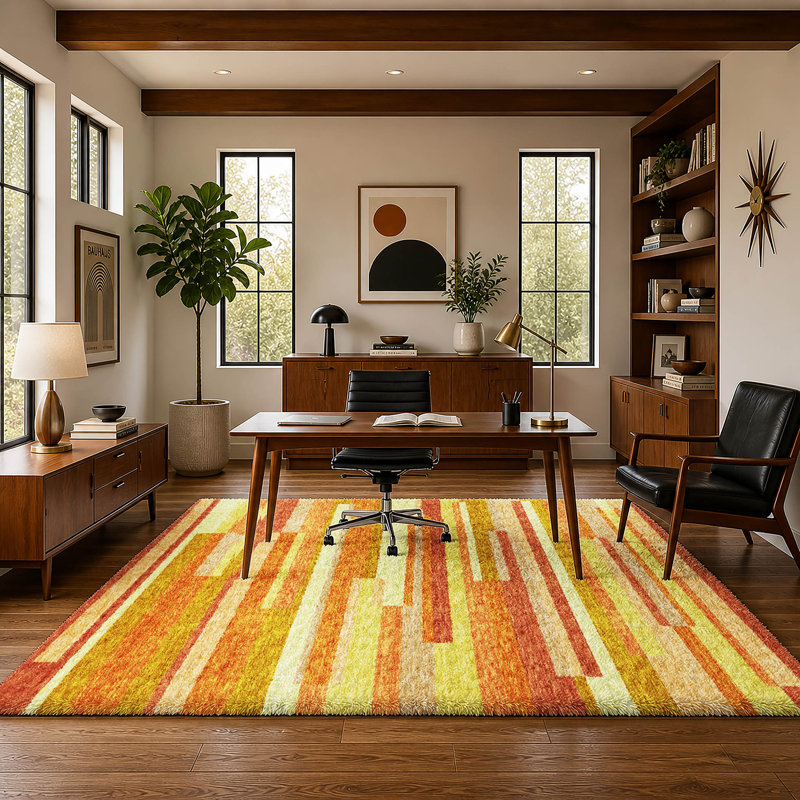Tapis à rayures Dream Shag ADS766 lavable à la machine de qualité supérieure, Orange, 8 pi x 10 pi