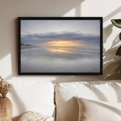 Toile noire encadrée en bois noir pour le salon, la chambre à coucher, le bureau ou le vestibule - Décoration murale décorative avec coucher de soleil