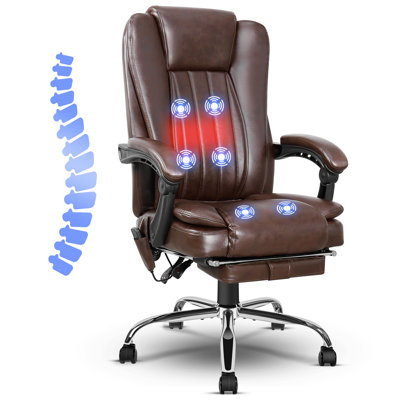 Medena 6 Point Massage Office Chair with Vibrating Massage and Heating Function, Footrest, Reclining Backrest, Height Adjustable