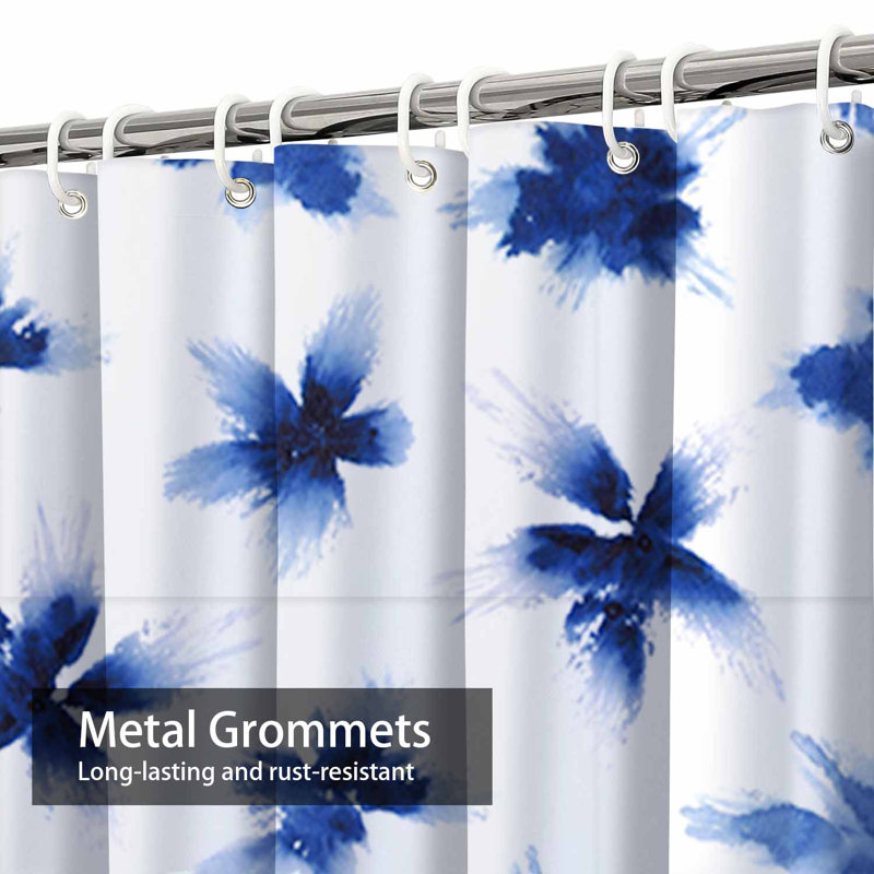 Rideau de douche Indy Aquarelle Art abstrait bleu avec 12 crochets, L 72 po x l 78 po