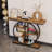 41.3" Industrial Console Table With Storage Shelves, Rustic Brown Circle Base